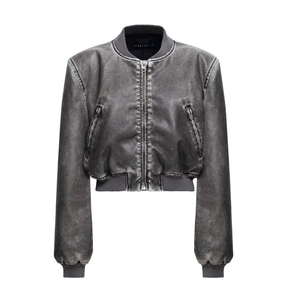 Lioness Metallic Gray Cropped Bomber Jacket
